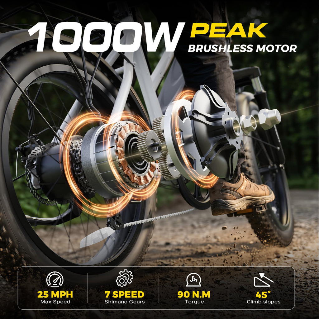 1000W Peak Motor 60+ Miles Fat Tire Electric Bike with 48V 13Ah Removable Battery K642280