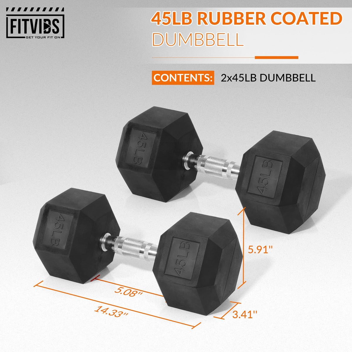 Rubber Encased Hex Dumbbell Set of 2 V2169