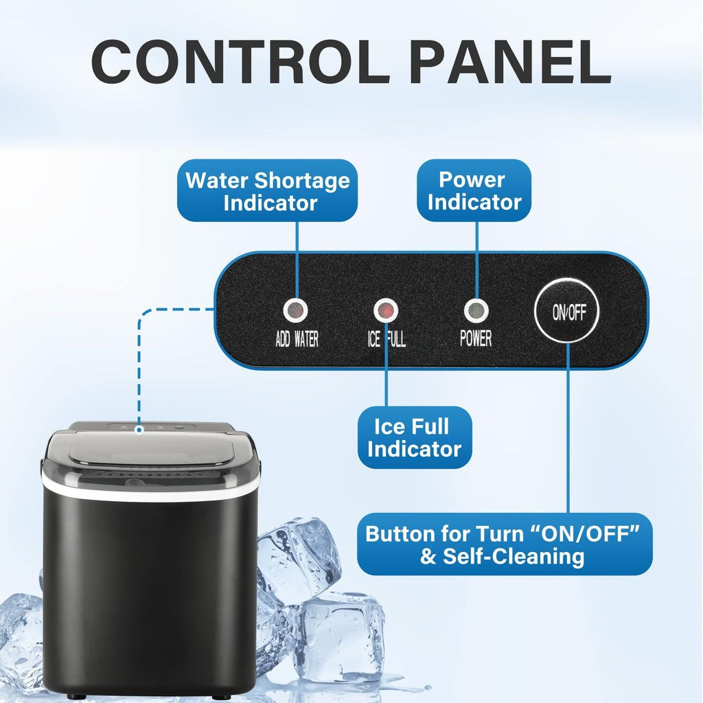 Countertop Ice Maker with Self-Cleaning, Ice Spoon and Basket, Black S1025
