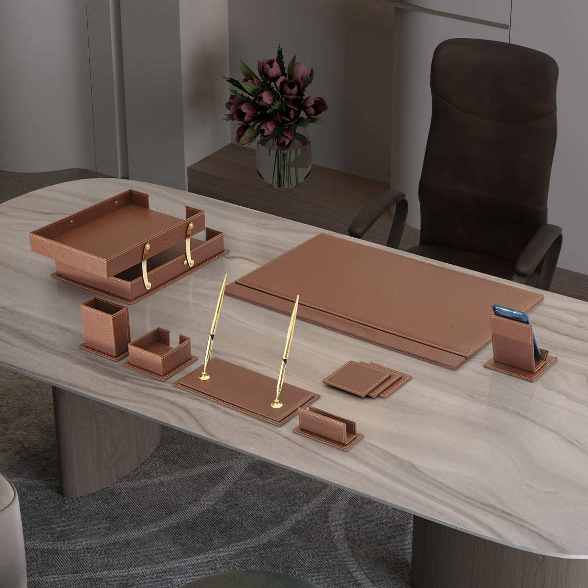 12-Piece Leather Desk Organizer Set P69055