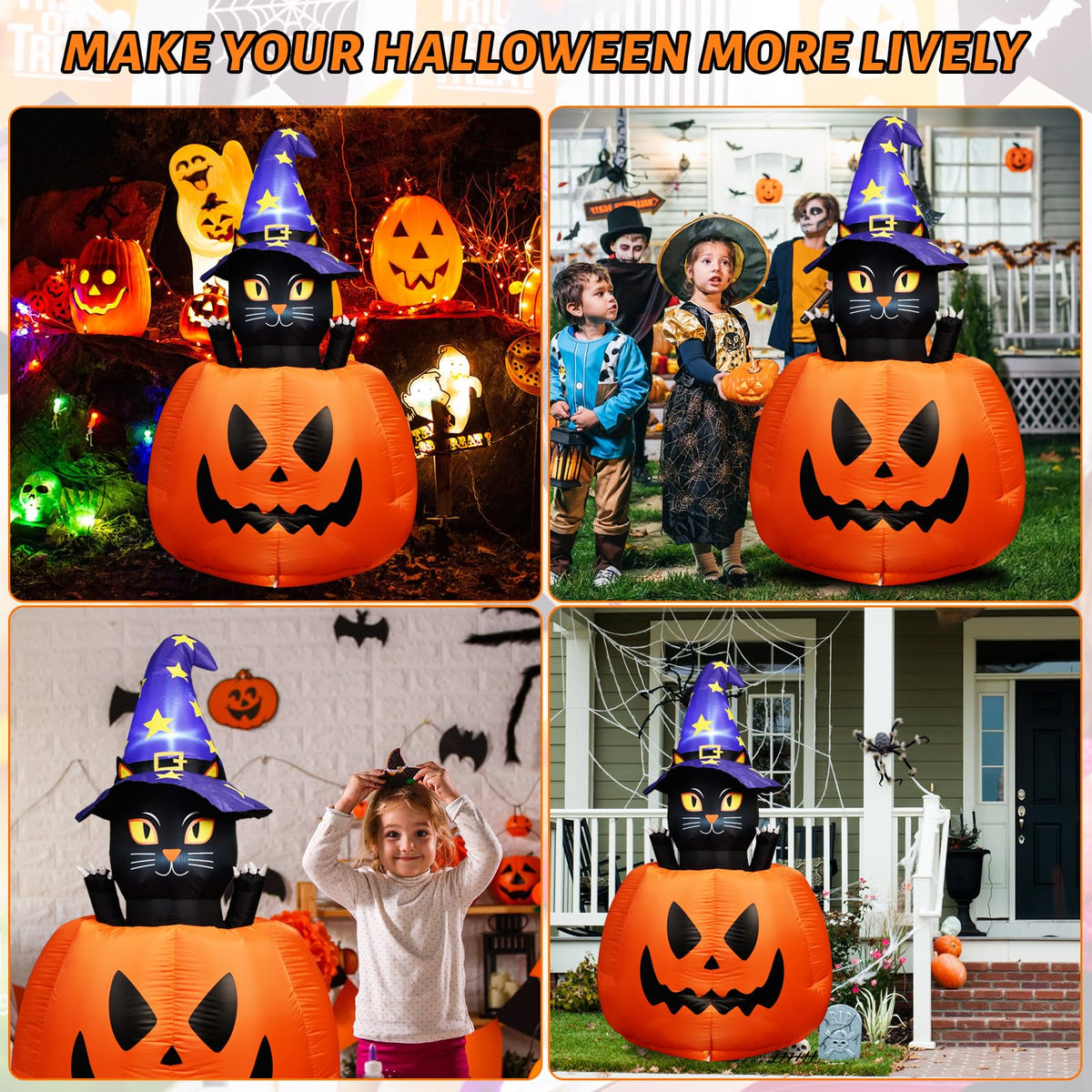 Halloween Inflatable Animated Witch Cat in Pumpkin L711656