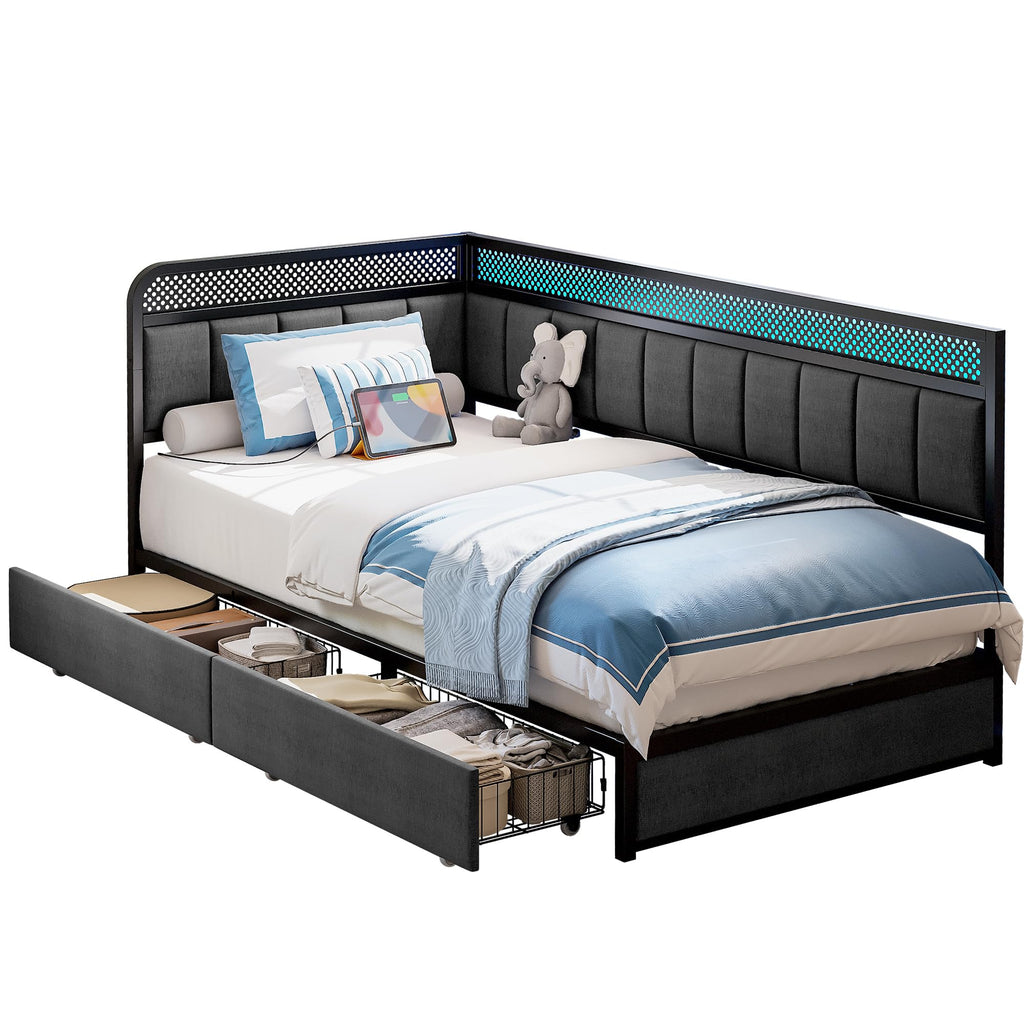 Twin Corner Bed Frame with Upholstered Guardrail H505