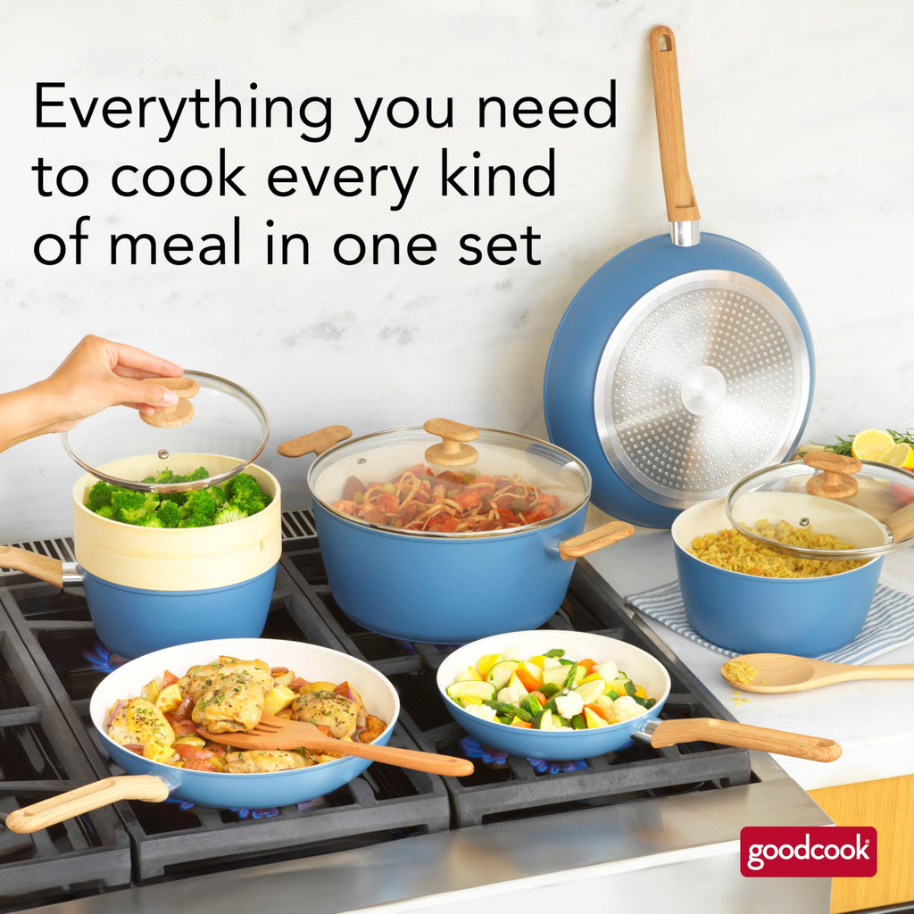 12-Piece Light Blue Ceramic Titanium-Infused Nonstick Cookware Set I768408