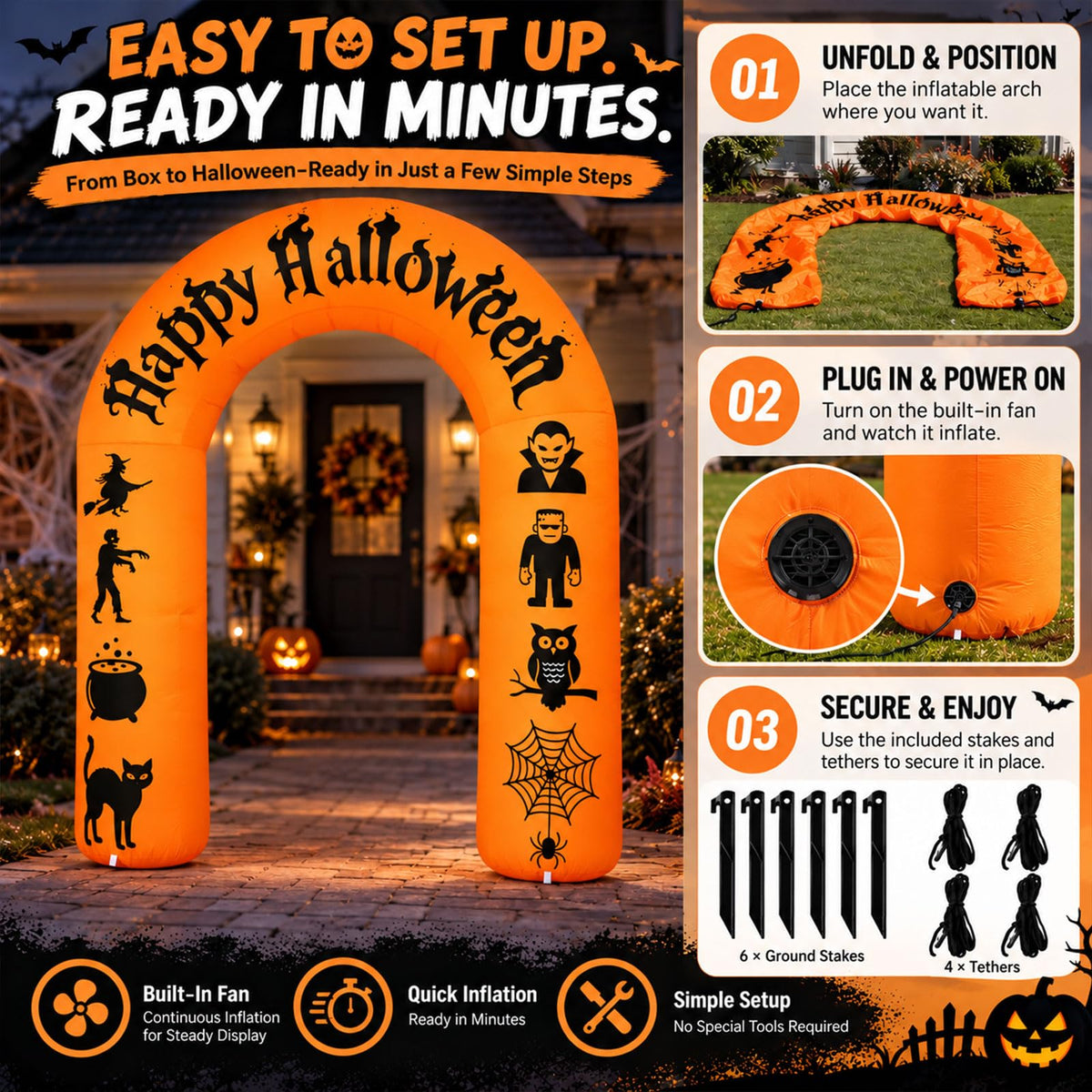 8FT Halloween Inflatable Arch with LED Lights C667567