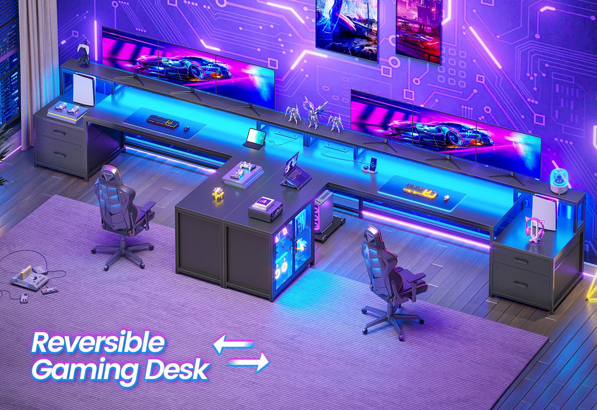 78.7” L Shaped Gaming Desk with Drawers T6758