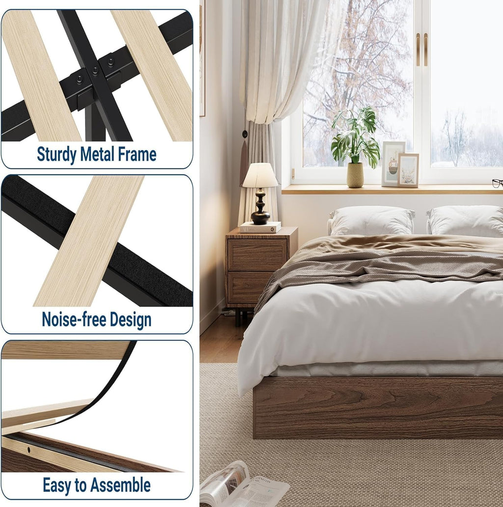 Wooden California King Size Platform Bed Frame E906