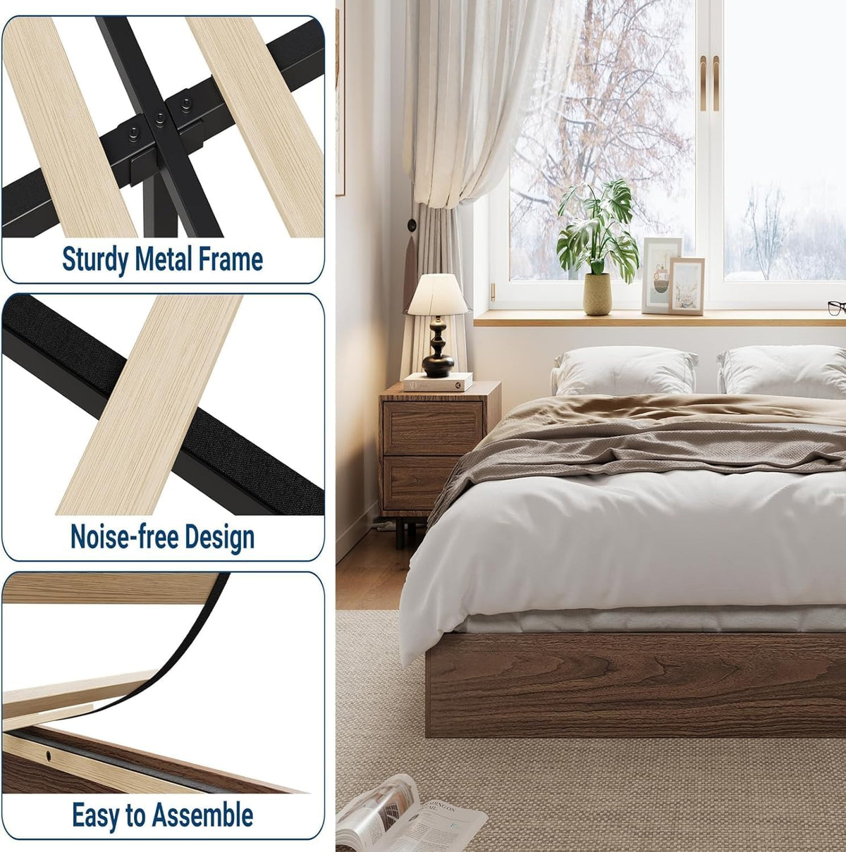 Wooden California King Size Platform Bed Frame E906