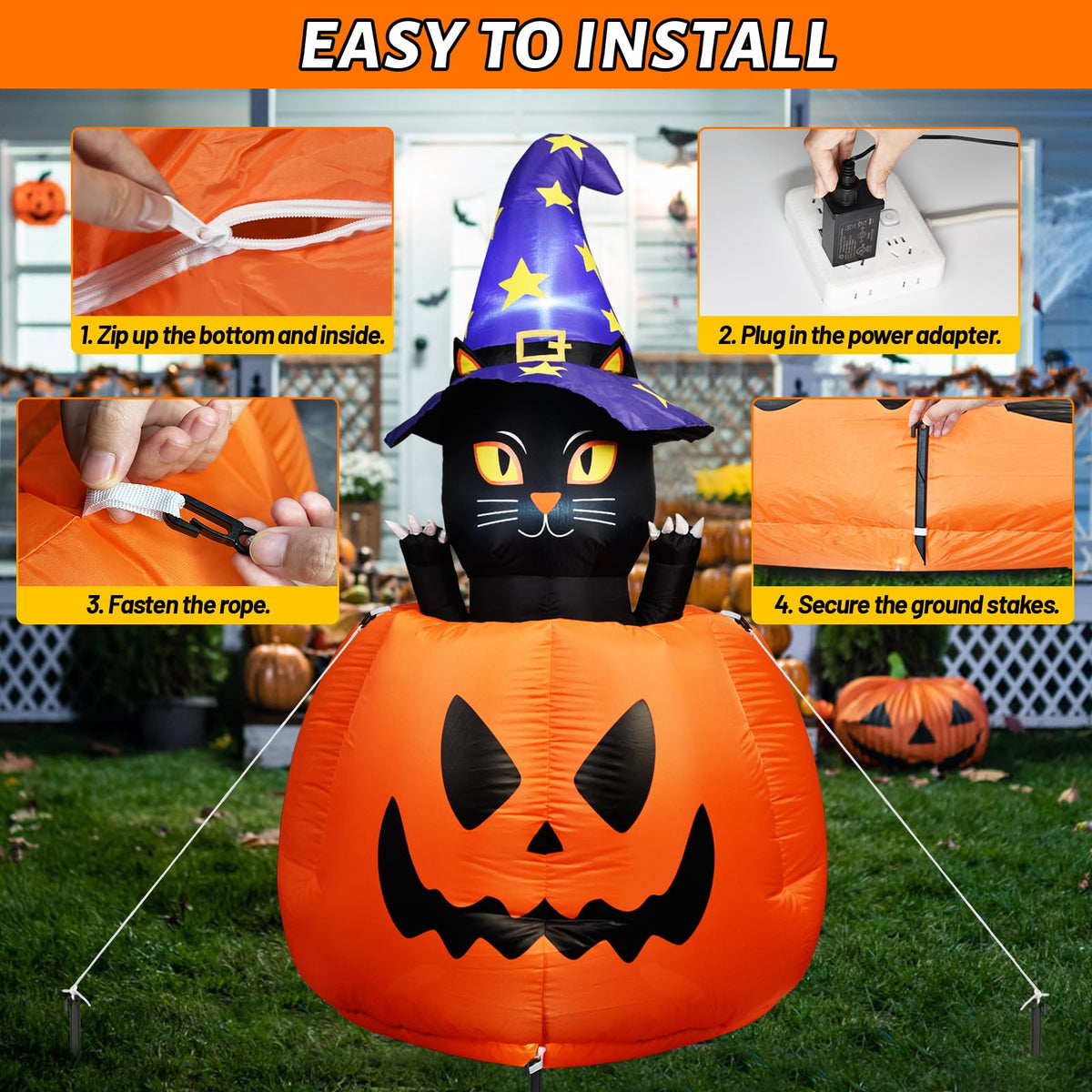 Halloween Inflatable Animated Witch Cat in Pumpkin L711656