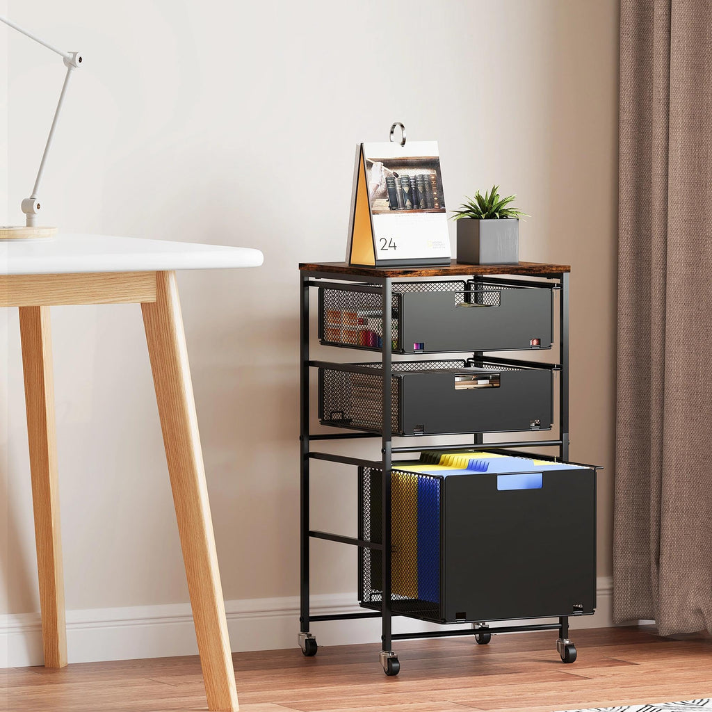 Black 3 Drawer Rolling File Cabinet with Printer Stand M543