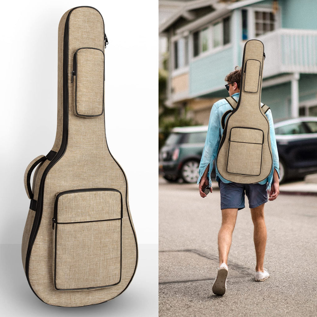 Khaki Acoustic Guitar Bag with Waterproof Padding and Shoulder Strap X794