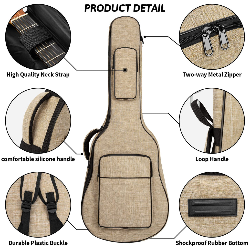 Khaki Acoustic Guitar Bag with Waterproof Padding and Shoulder Strap X794