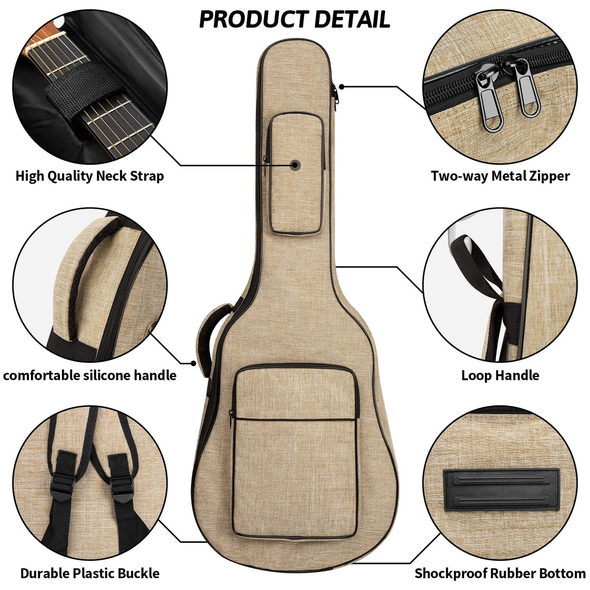 Khaki Acoustic Guitar Bag with Waterproof Padding and Shoulder Strap X794