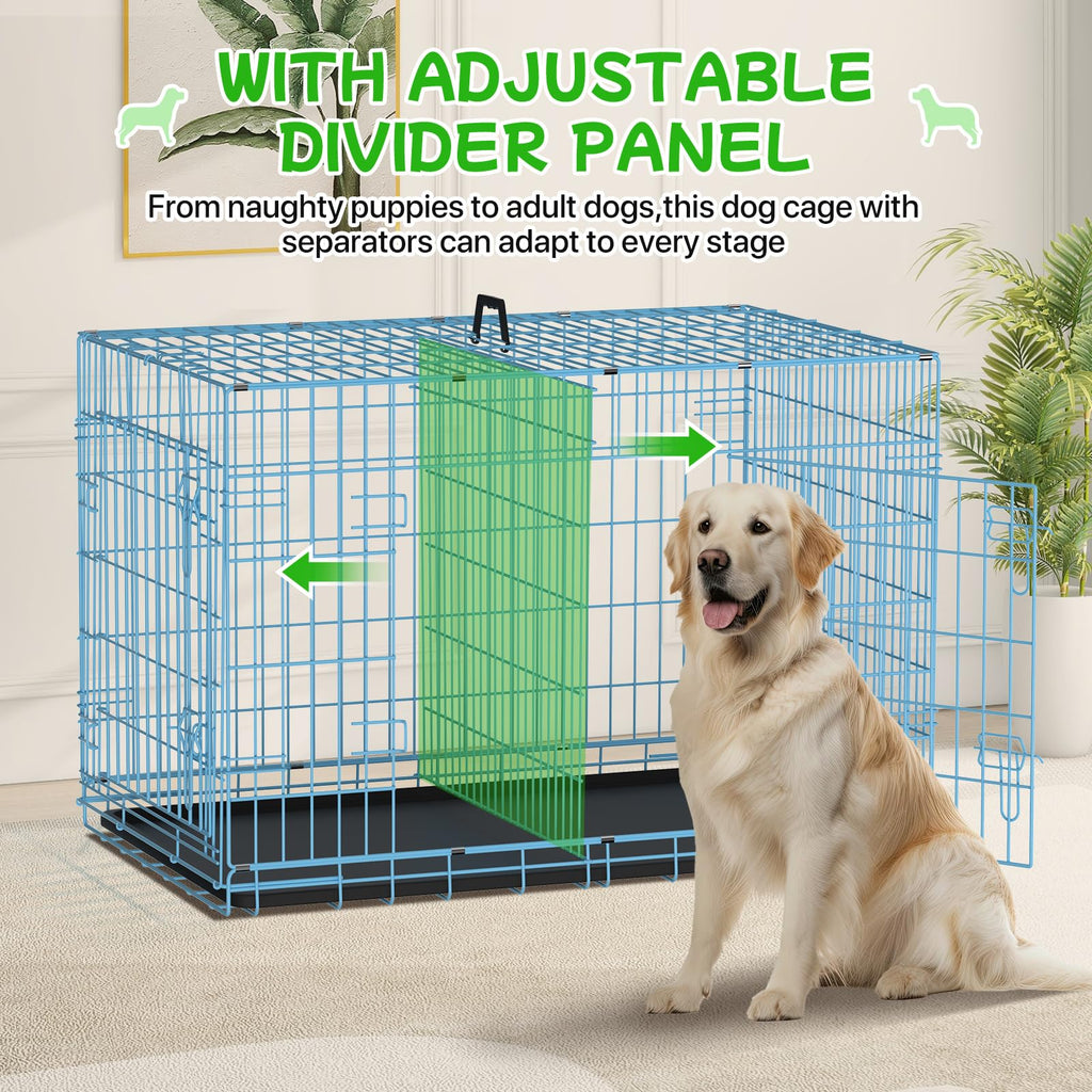 48 Inch Extra Large Double Door Folding Metal Dog Crate with Divider Panel G87819