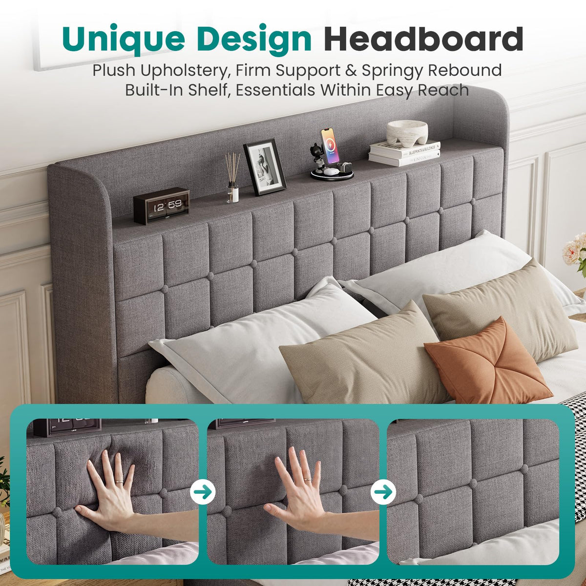 Full Upholstered Platform Bed Frame with Storage Drawers D9309