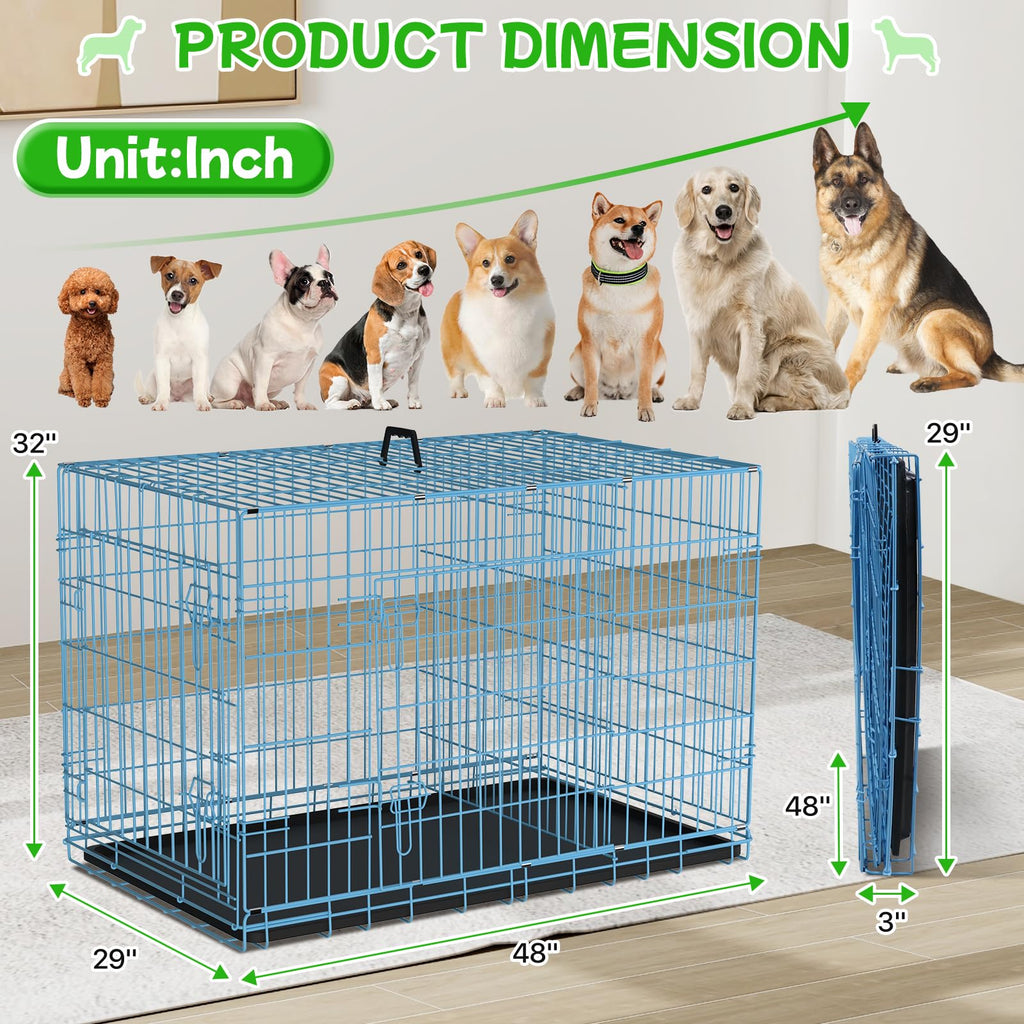 48 Inch Extra Large Double Door Folding Metal Dog Crate with Divider Panel G87819