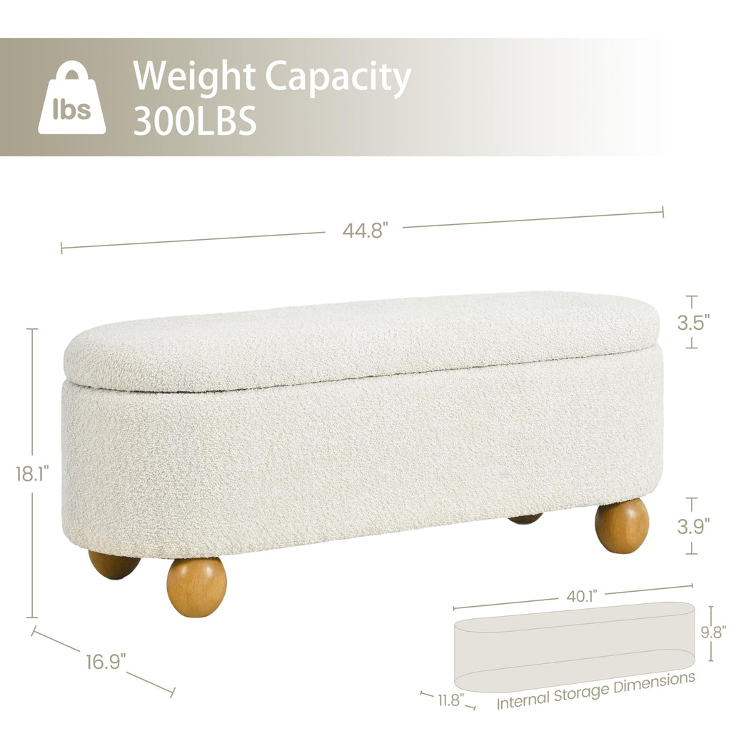 44.8" Beige Storage Ottoman Bench with Hinge S99713