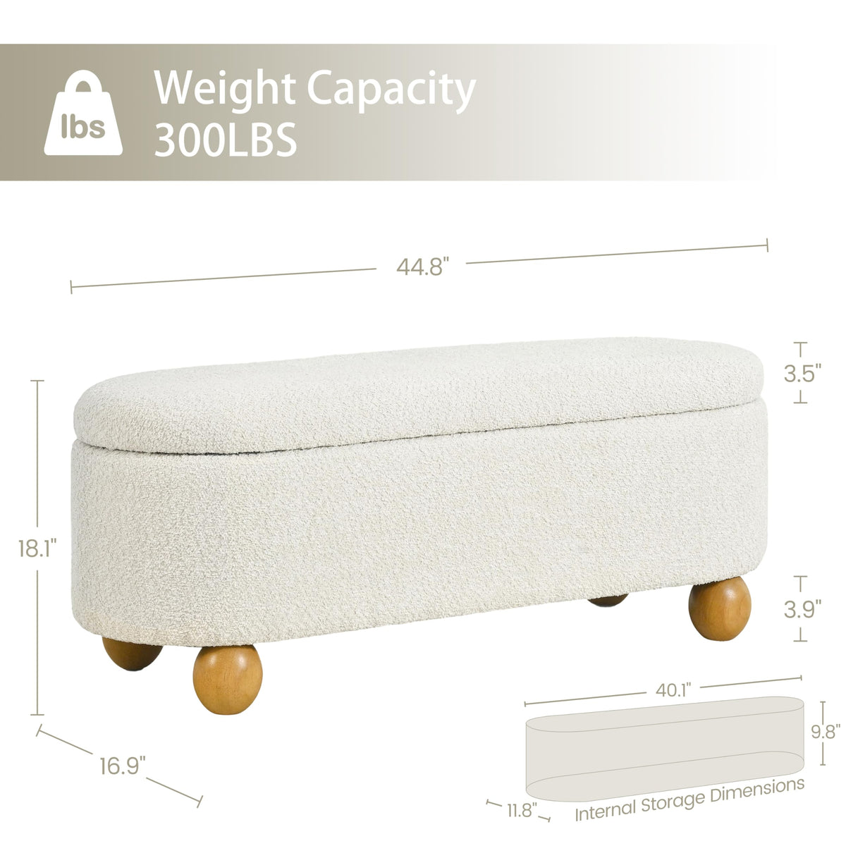 44.8" Beige Storage Ottoman Bench with Hinge S99713