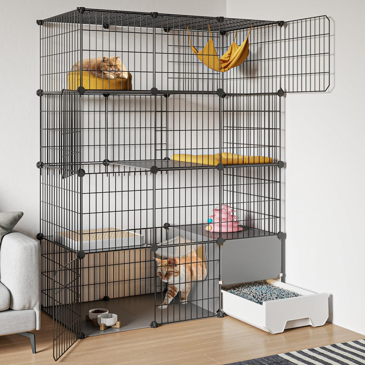 Large 4-Tier Cat Cage with Litter Box Y23799