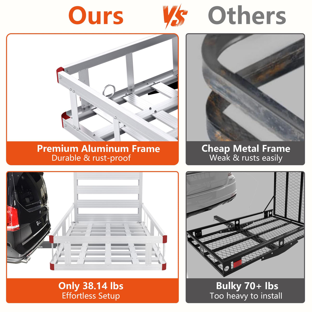 Aluminum Hitch Cargo Carrier with Ramp, 50" x 29.5" x 8.7", 500lbs Capacity R993