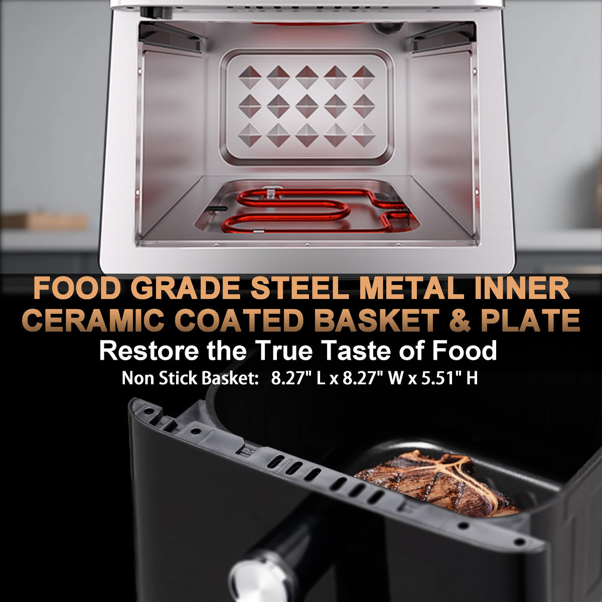 Stainless Steel Ceramic Coated 6QT Air Fryer U8921