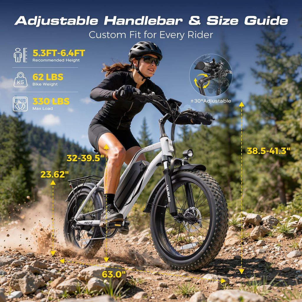 1000W Peak Motor 60+ Miles Fat Tire Electric Bike with 48V 13Ah Removable Battery K642280