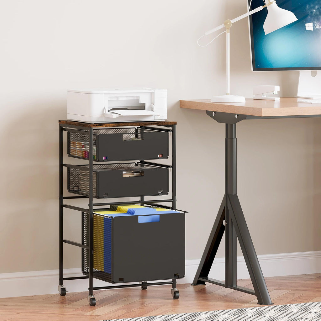 Black 3 Drawer Rolling File Cabinet with Printer Stand M543