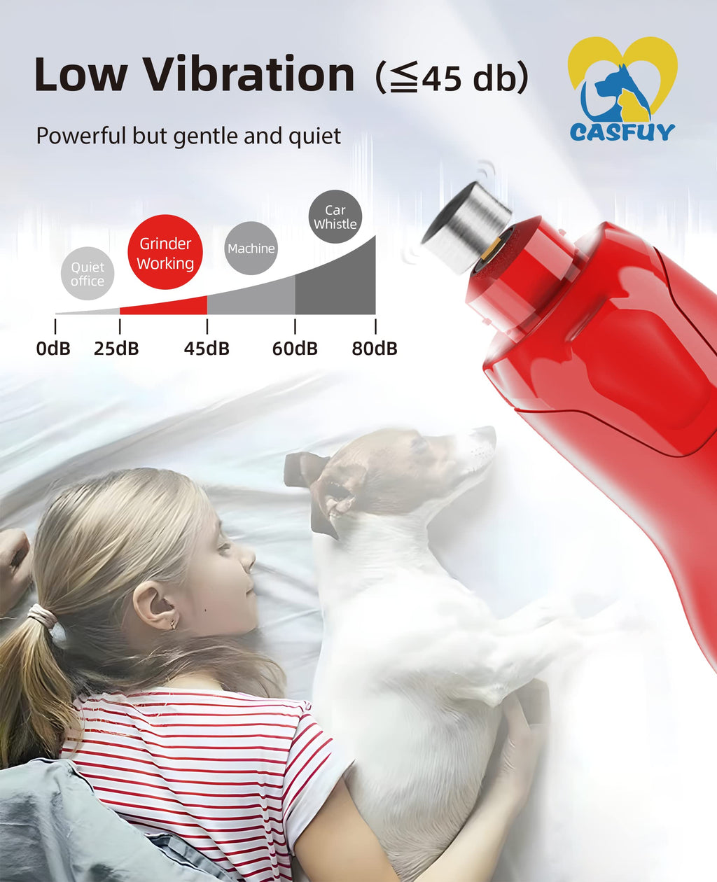 Quiet 6-Speed Rechargeable Electric Dog Nail Grinder with 2 LED Lights N63043