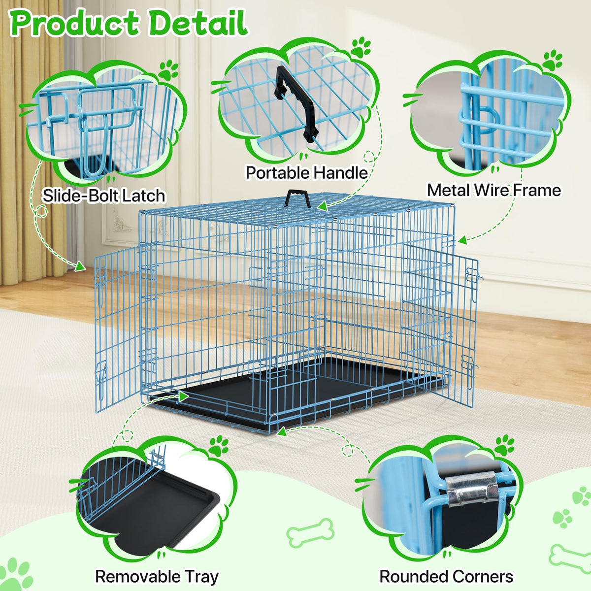 48 Inch Extra Large Double Door Folding Metal Dog Crate with Divider Panel G87819