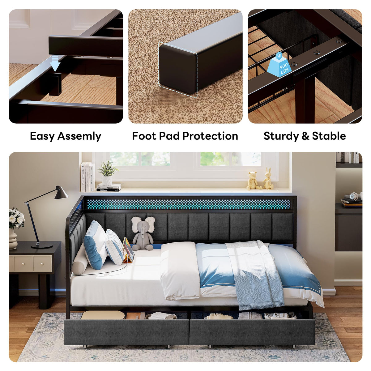 Twin Corner Bed Frame with Upholstered Guardrail H505
