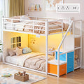 White Twin Over Twin Bunk Bed with Stairs and 3 Storage Drawers I544731