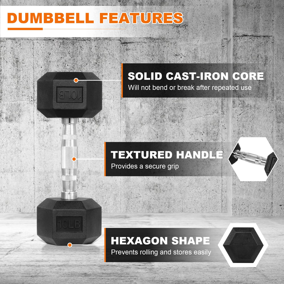 Rubber Encased Hex Dumbbell Set of 2 V2169