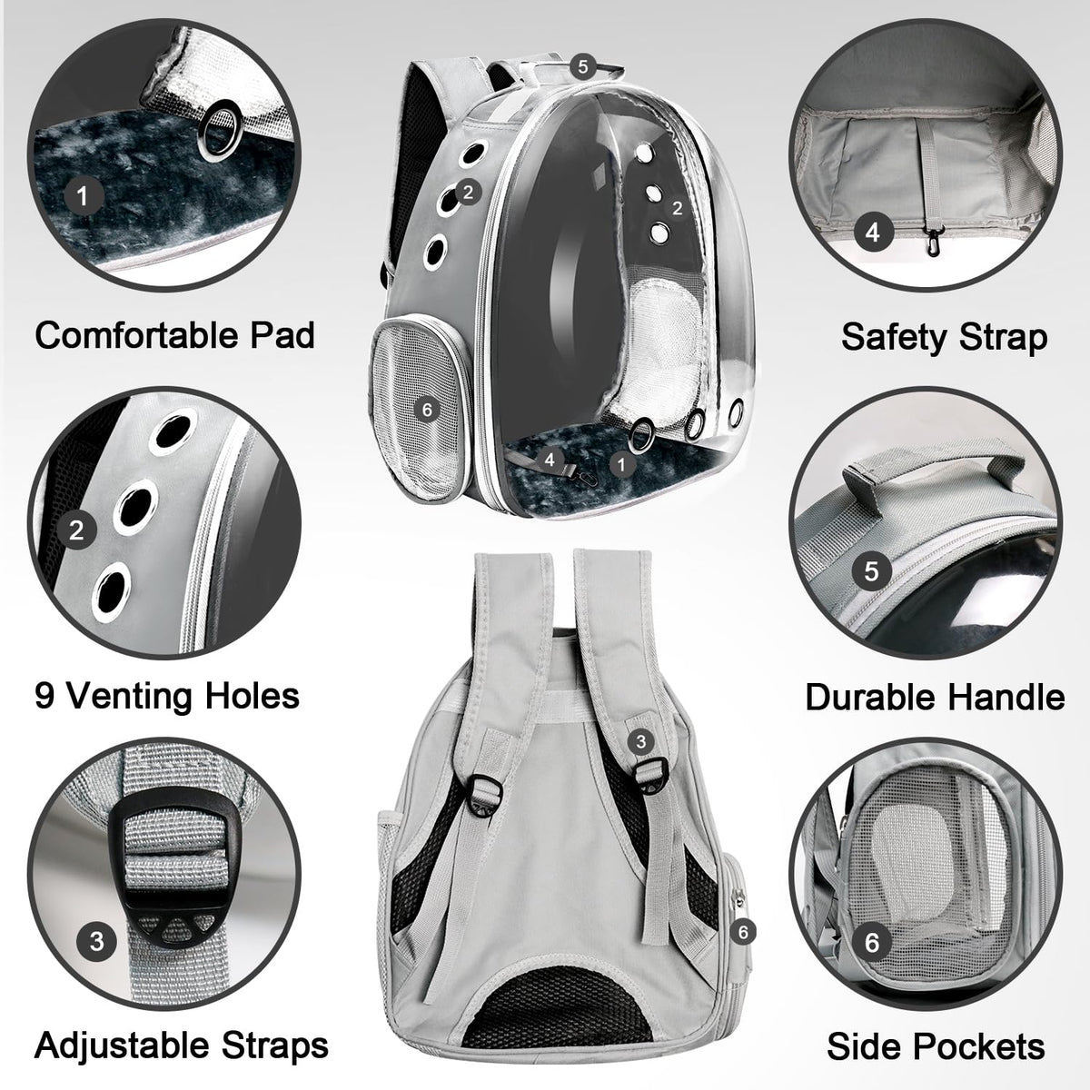Grey Ventilated Cat Backpack Carrier I895233