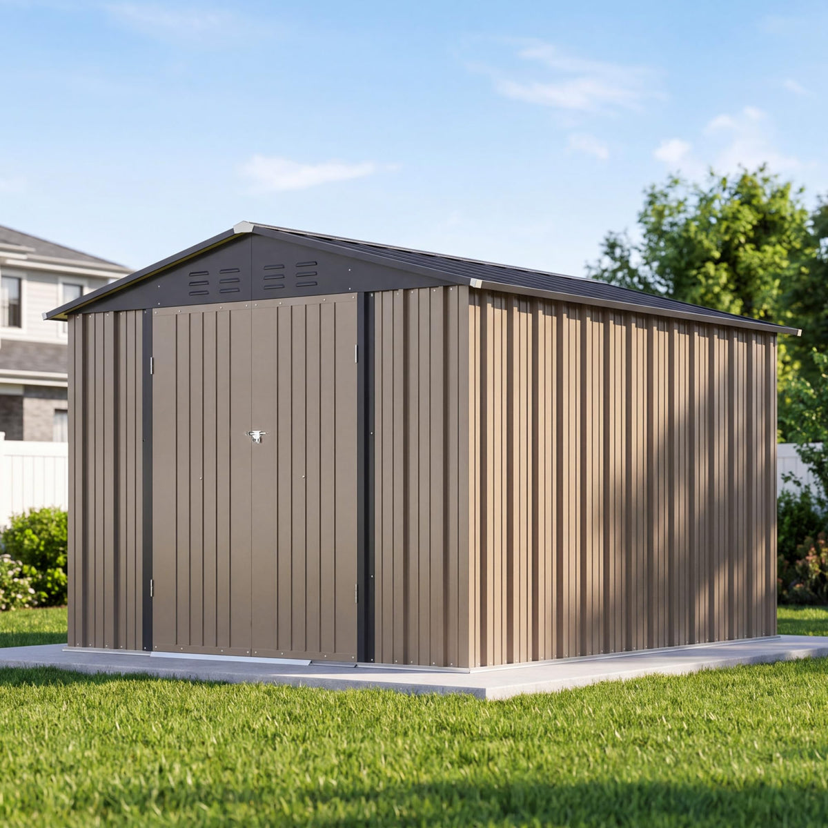 8x10 FT Metal Outdoor Storage Shed with Lockable Door H49817