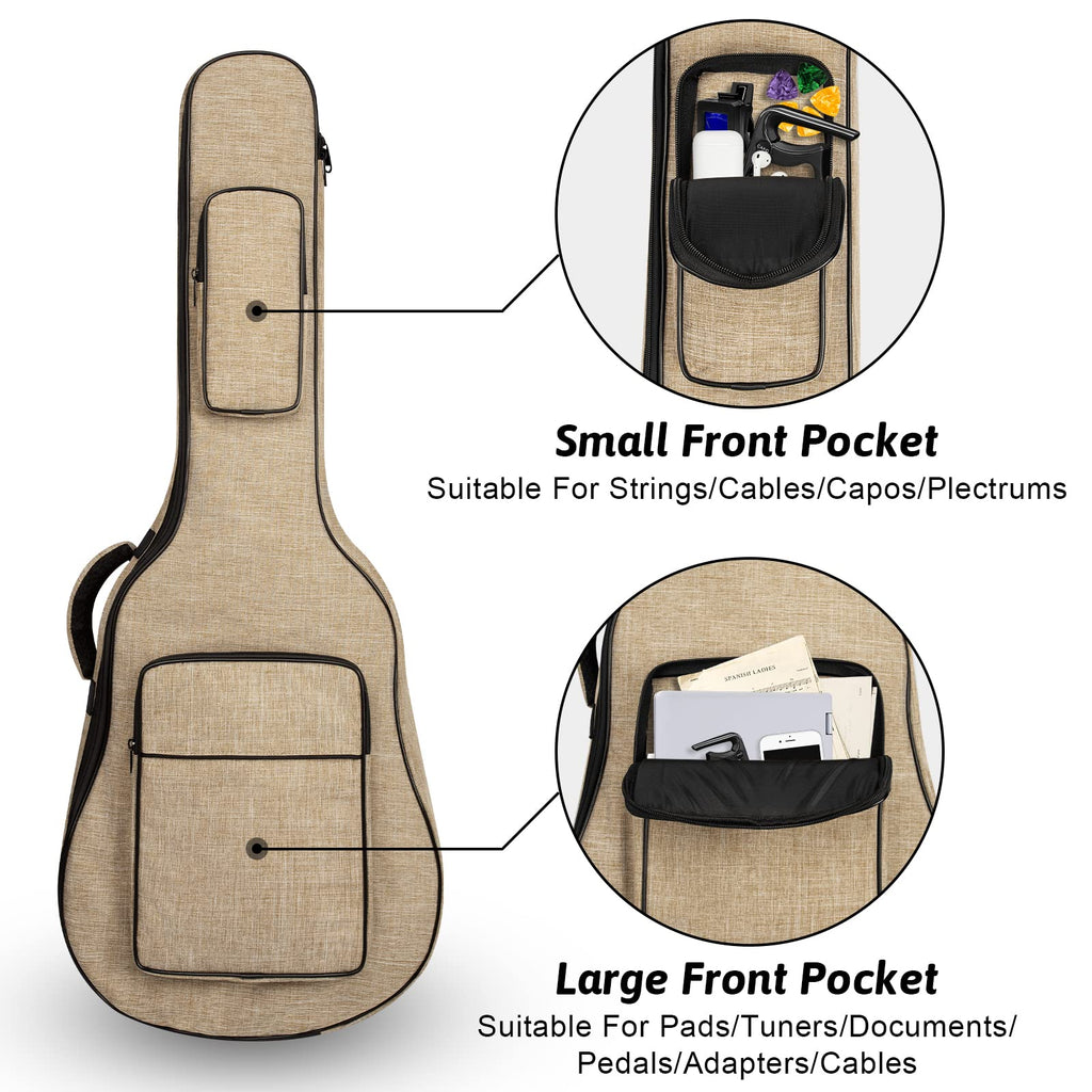 Khaki Acoustic Guitar Bag with Waterproof Padding and Shoulder Strap X794