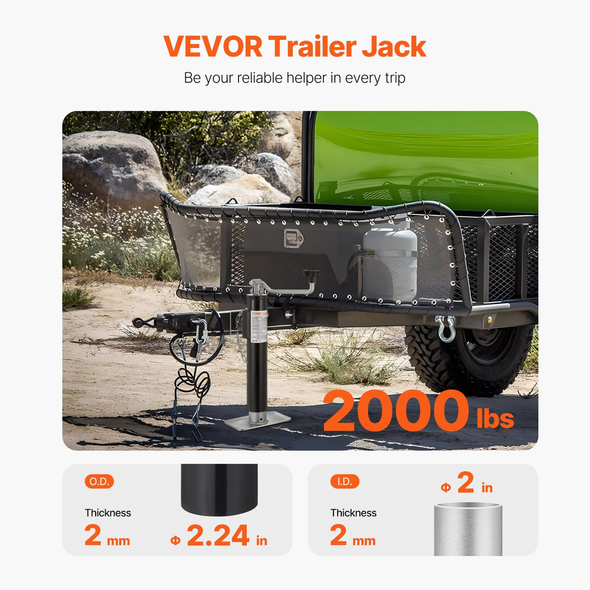 2000 lbs Weld-on Swivel Trailer Jack with Handle H21727