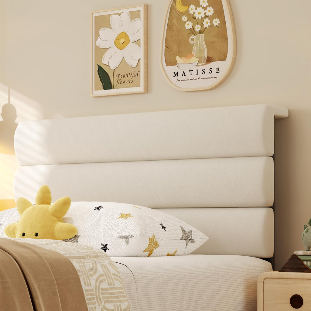 Beige Velvet Upholstered Twin Platform Bed Frame I21216