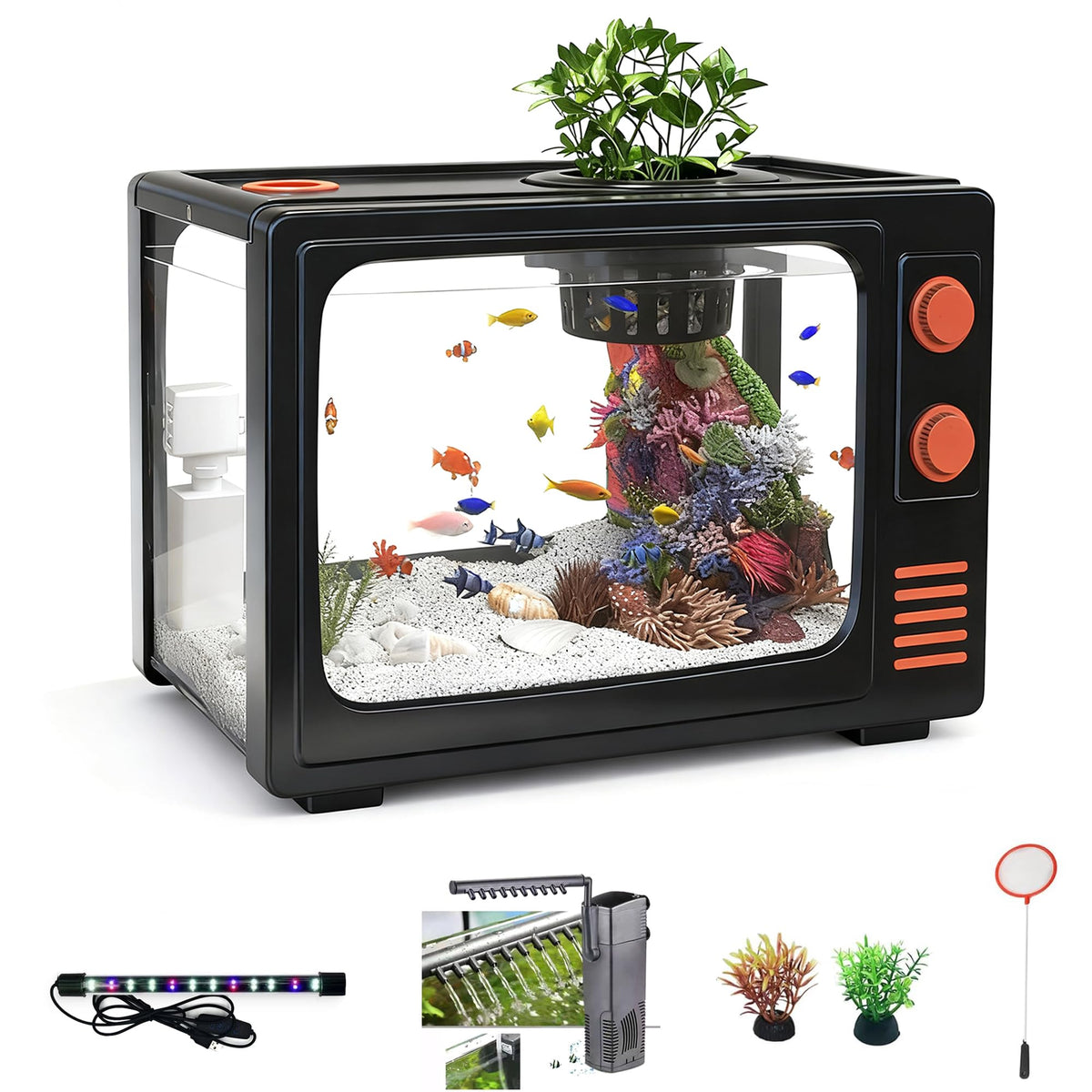 2.5 Gallon Fish Tank Kit with LED Lights, Filter & Plant Planter L343216