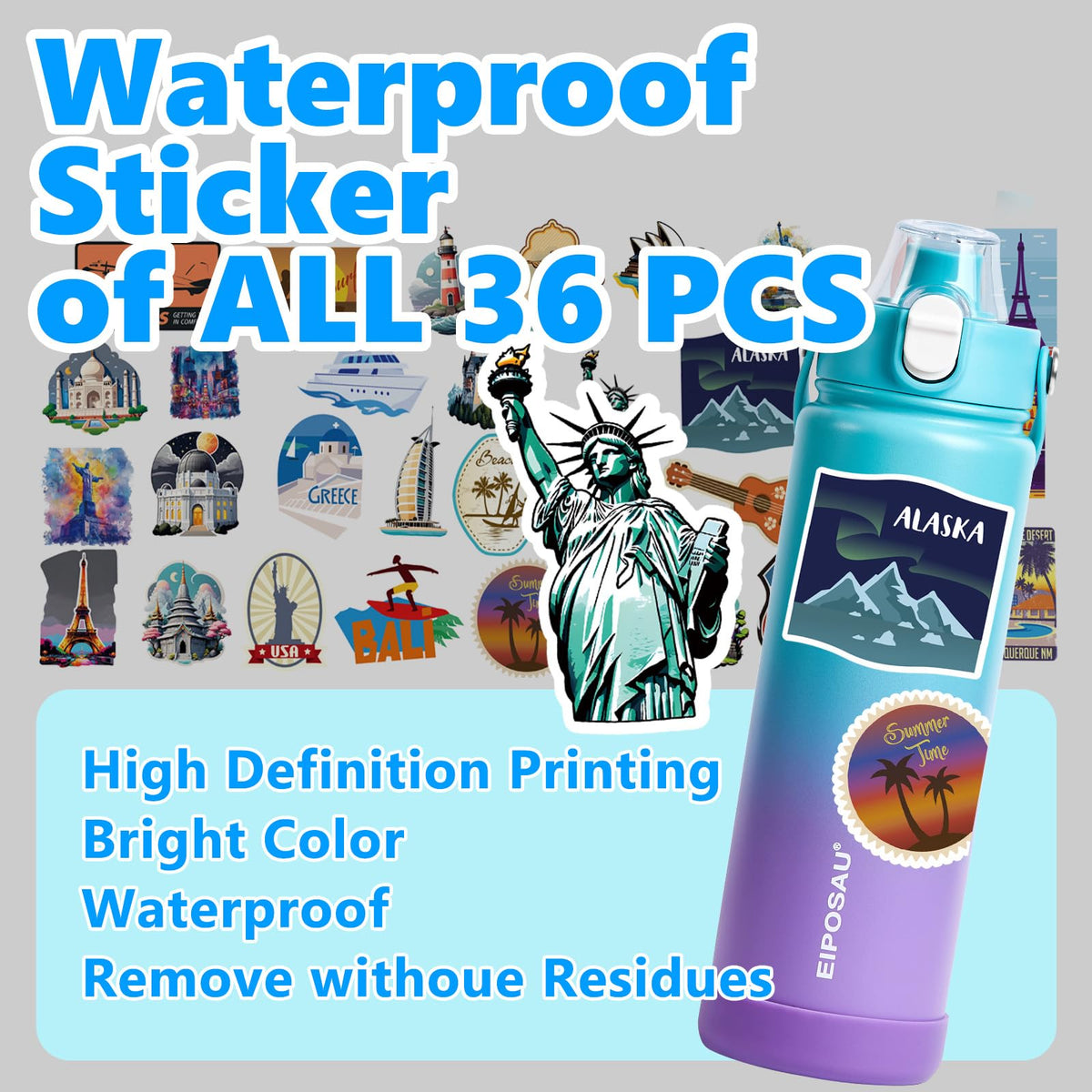 Insulated Water Bottle with Lid & Boot & Stickers, 24 oz A303482