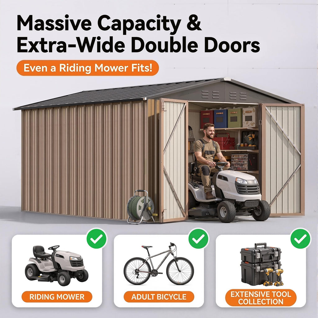 8x10 FT Metal Outdoor Storage Shed with Lockable Door H49817
