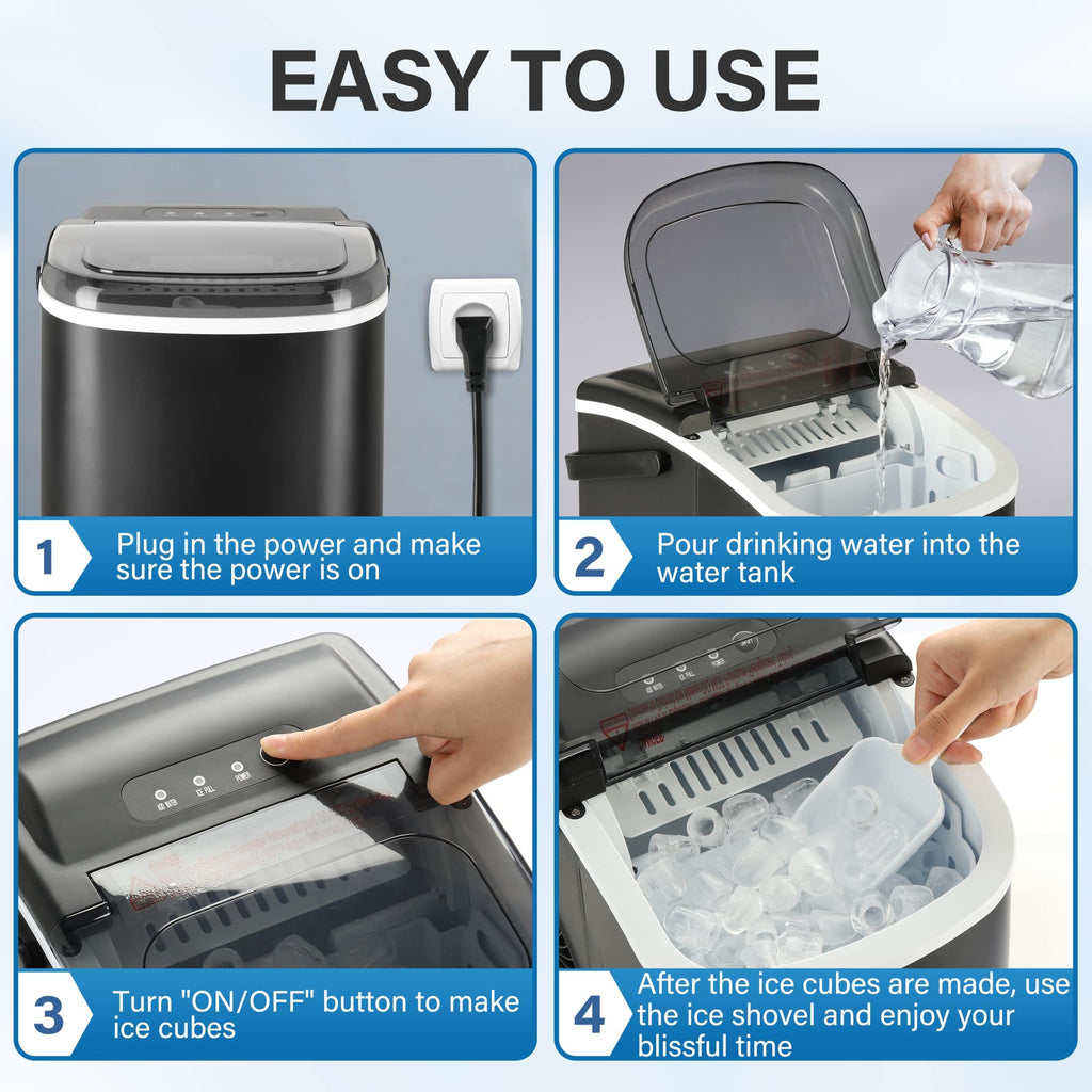 Countertop Ice Maker with Self-Cleaning, Ice Spoon and Basket, Black S1025