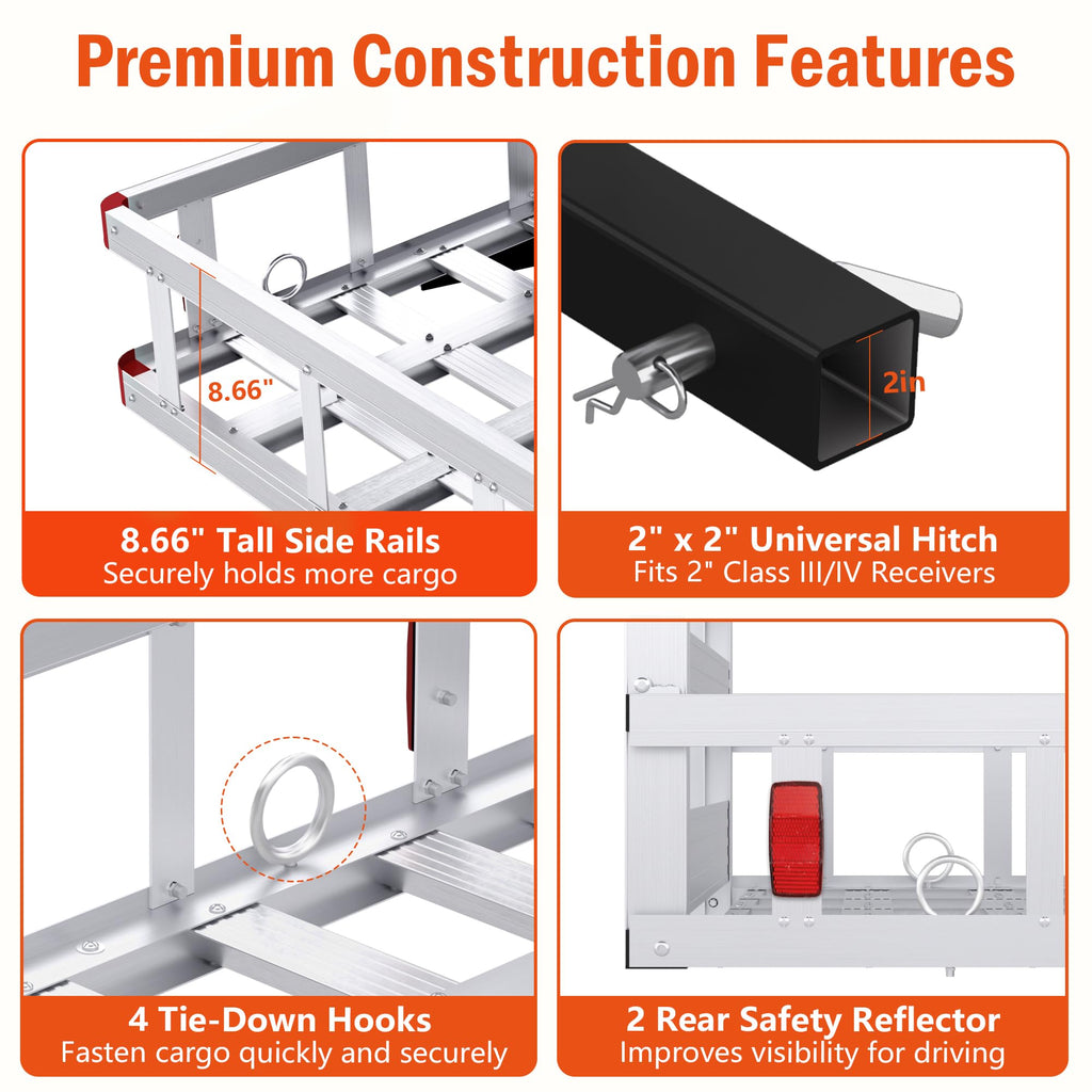 Aluminum Hitch Cargo Carrier with Ramp, 50" x 29.5" x 8.7", 500lbs Capacity R993