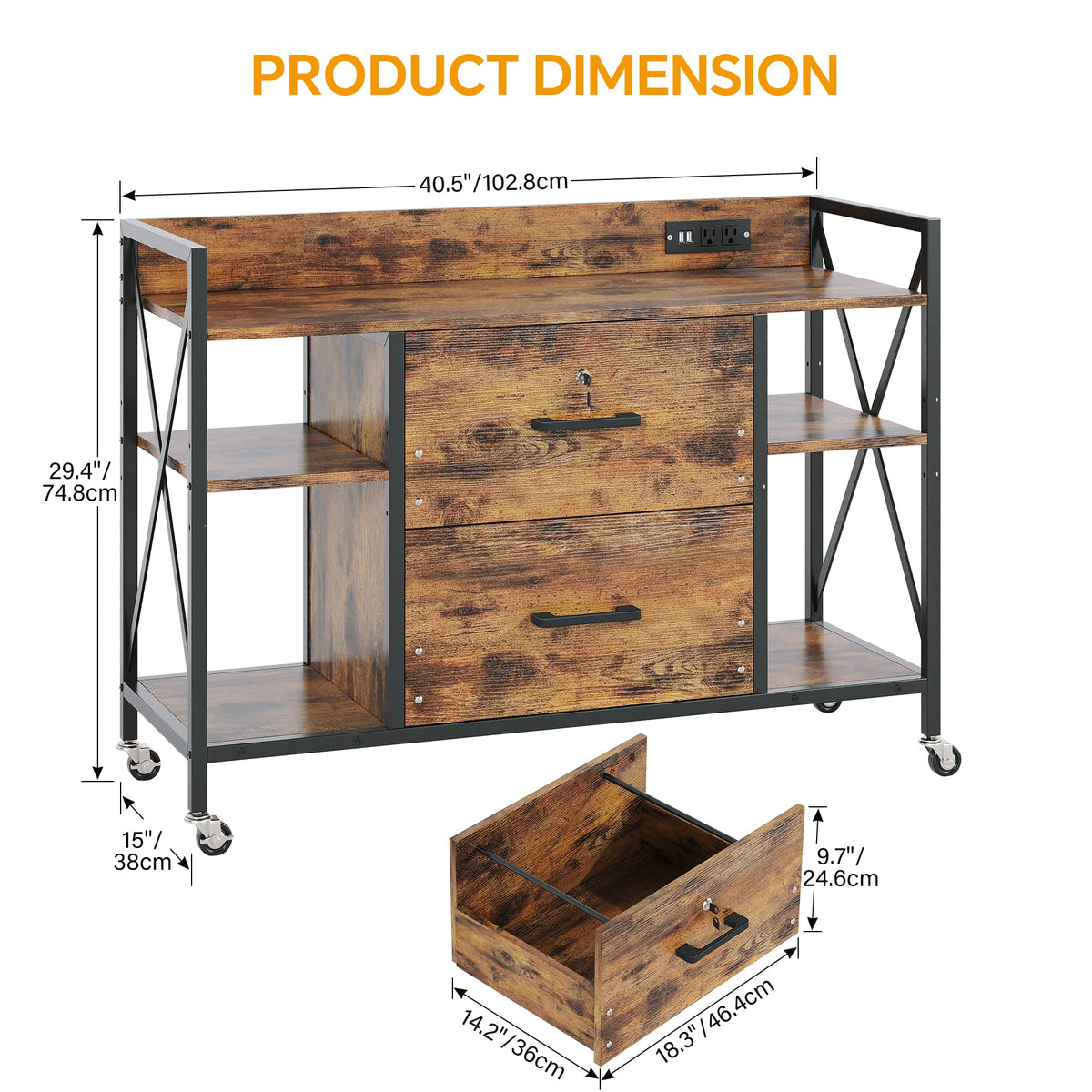 2 Drawer File Cabinet with Lock and Power Outlets I98694