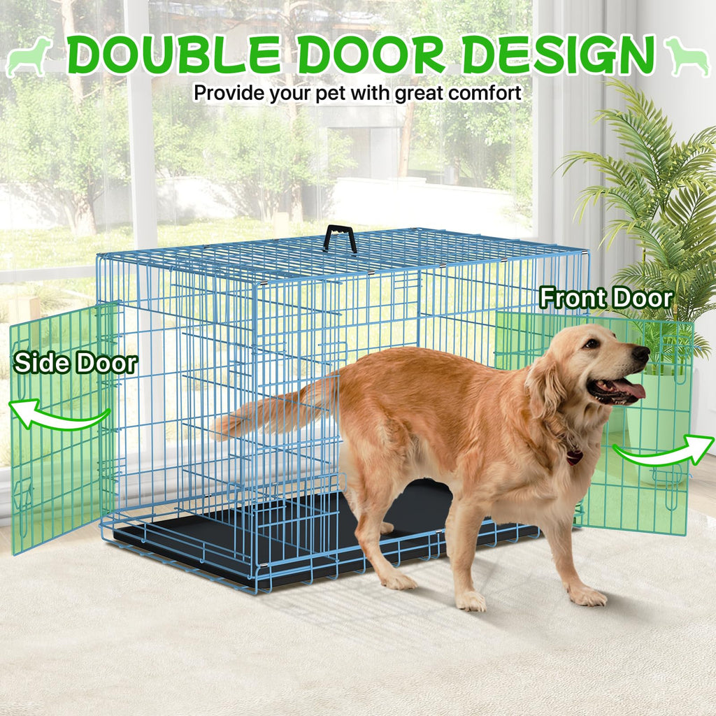 48 Inch Extra Large Double Door Folding Metal Dog Crate with Divider Panel G87819