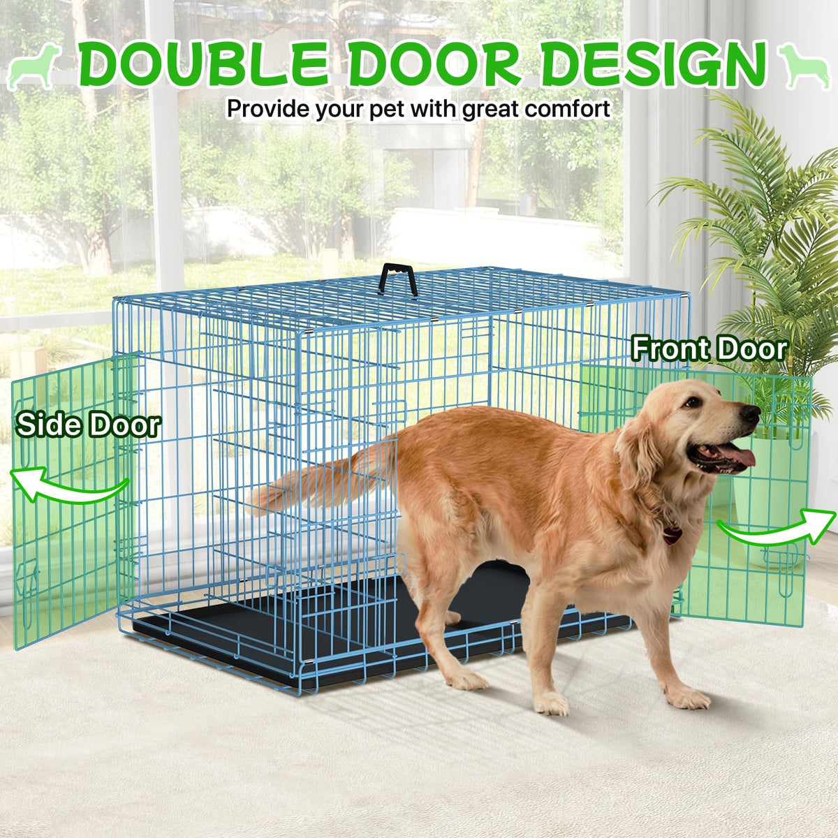 48 Inch Extra Large Double Door Folding Metal Dog Crate with Divider Panel G87819