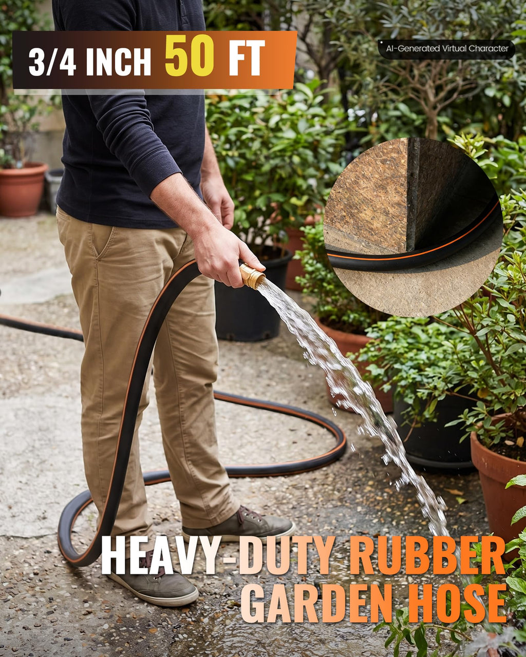 Heavy Duty Rubber Garden Hose 50FT x 3/4" A2570