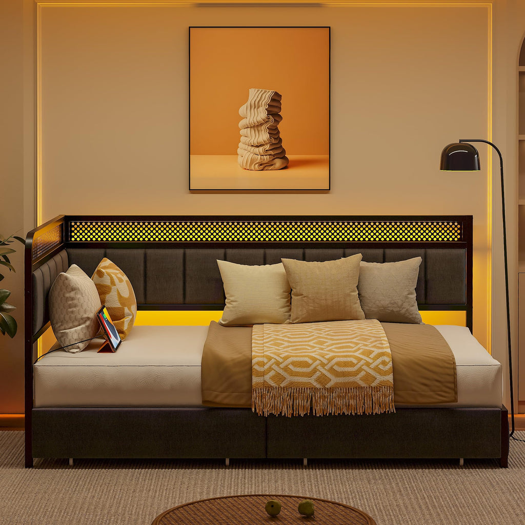 Twin Corner Bed Frame with Upholstered Guardrail H505