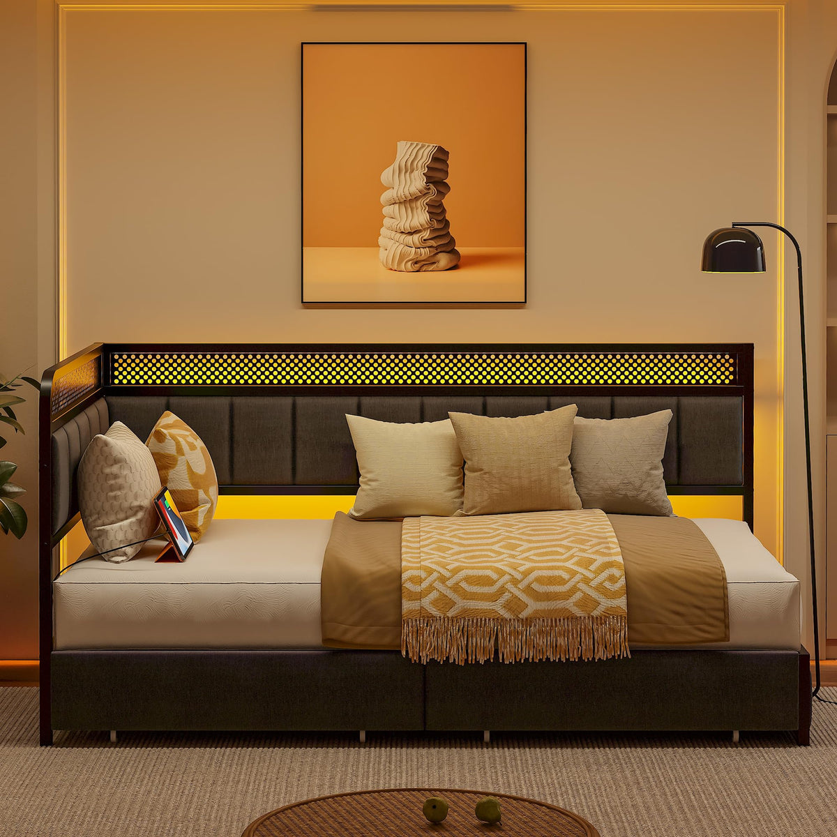 Twin Corner Bed Frame with Upholstered Guardrail H505