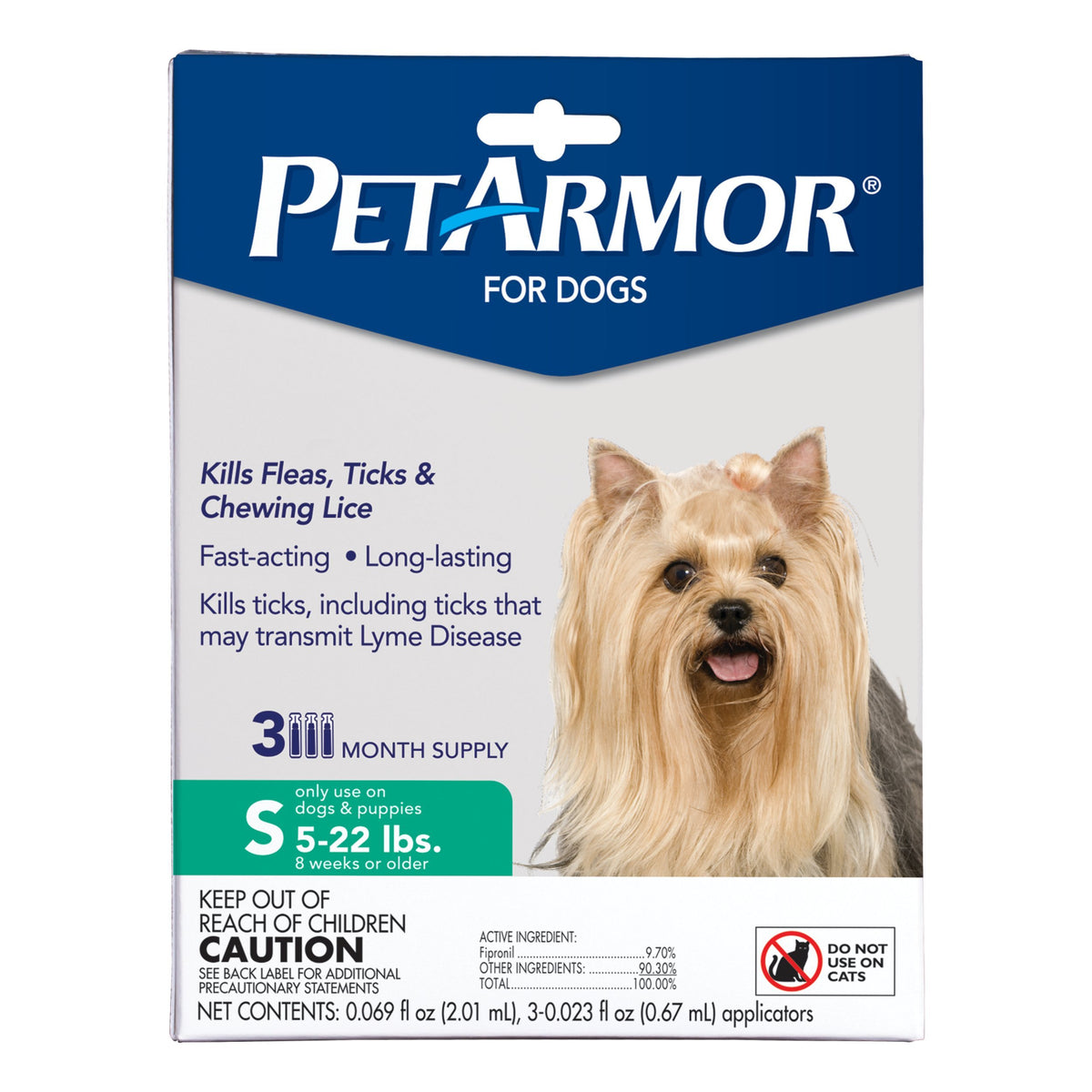 Flea & Tick Topical Dogs 5-22 lbs, Fipronil, 3-Month H2587