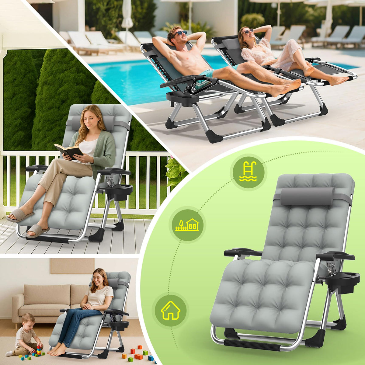 Zero Gravity Reclining Camping Lounge Chair with Cup Holder G1251