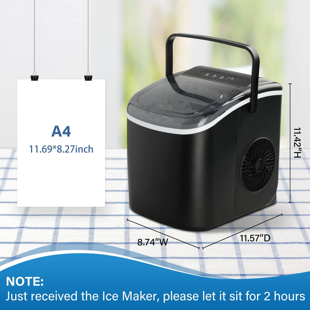 Countertop Ice Maker with Self-Cleaning, Ice Spoon and Basket, Black S1025